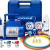 Single-Stage Rotary Vane Air Vacuum Pump With R134a AC Manifold Gauge Kit - 110V, 1/3 HP, 4 CFM