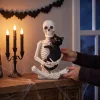 Skeleton and Cat Decoration, Black and White, 8.8", Halloween by Way To Celebrate