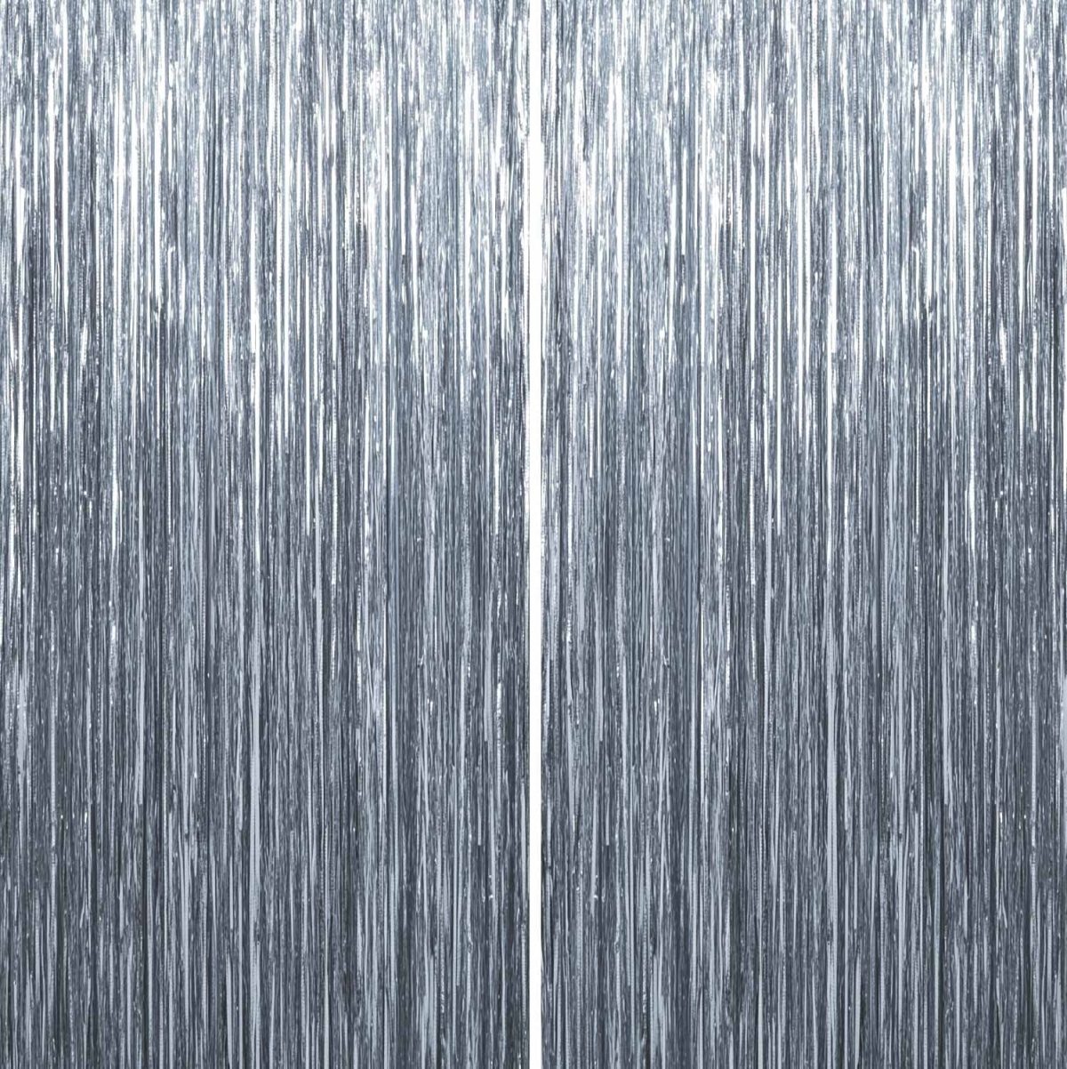 Sm:)e 2-Pack Light Bright Silver Foil Fringe Curtains for Events - Birthday, Wedding, Graduation, Christmas, Baby Shower