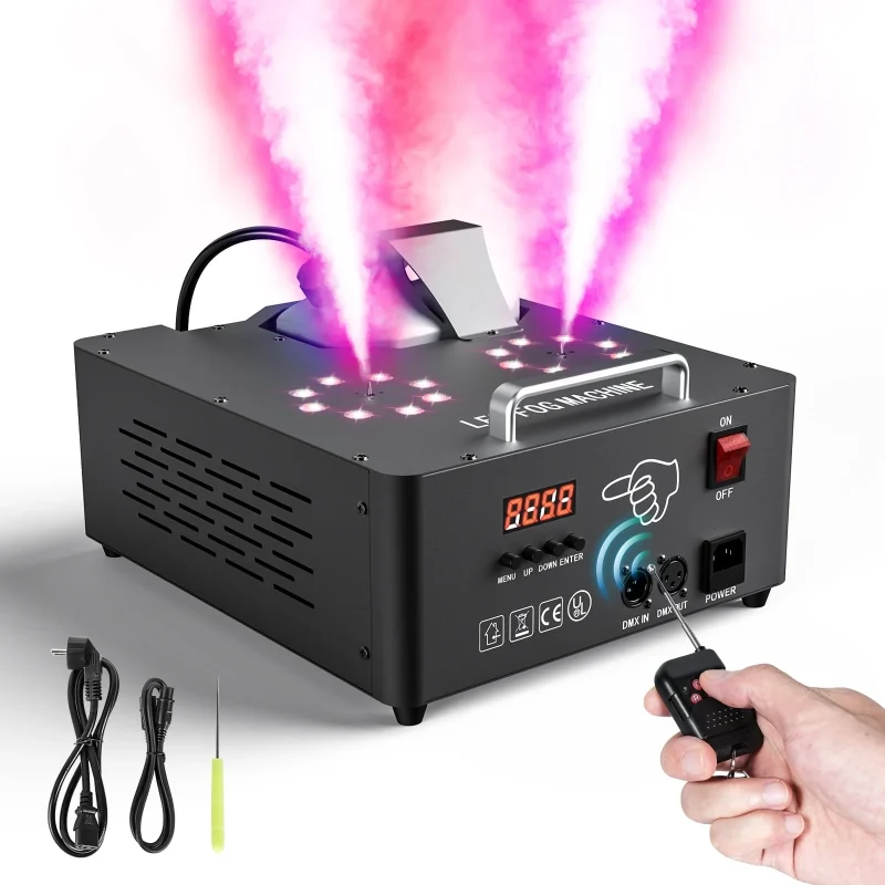 Smoke Machine Fog Machine 2000W Double-tube Adjustable DMX512 RGB 3-in-1 Led Stage Smoke Machines for Party/ Wedding/ St