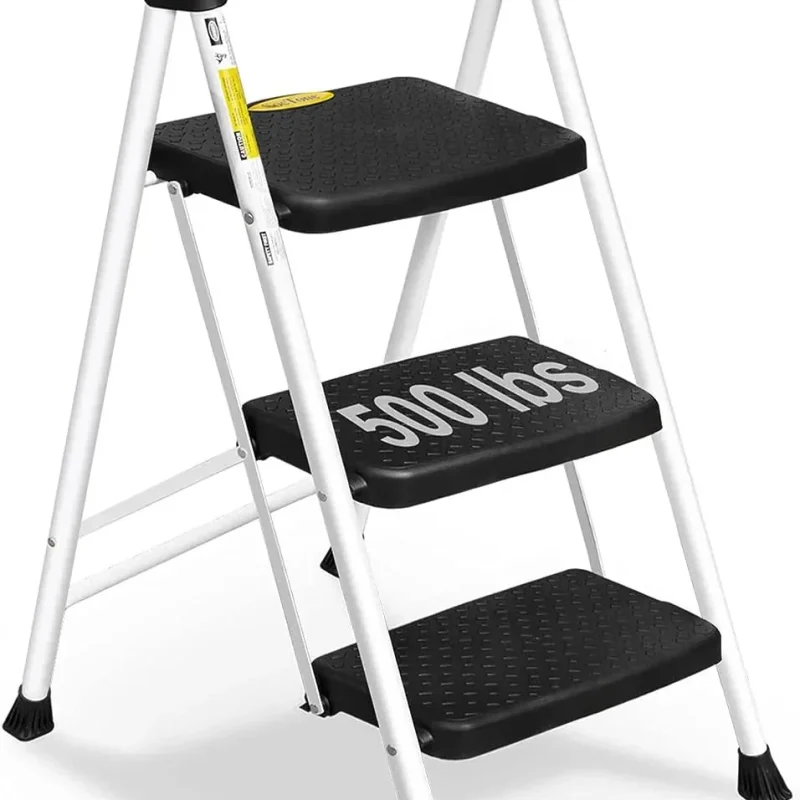 SocTone 3 Step Folding Step Ladder With Handle - 500 lb Capacity