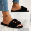 Soft Plush Cozy Open Toe Indoor Outdoor Fuzzy Slippers Women House Slippers Warm Winter Flat Shoes Winter Warm Halloween