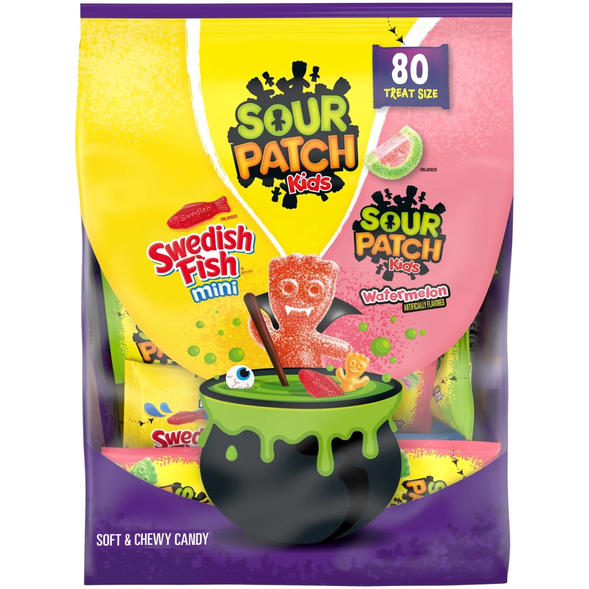 SOUR PATCH KIDS & SWEDISH FISH Mini Soft & Chewy Gummy Halloween Candy Variety Pack, 80 count