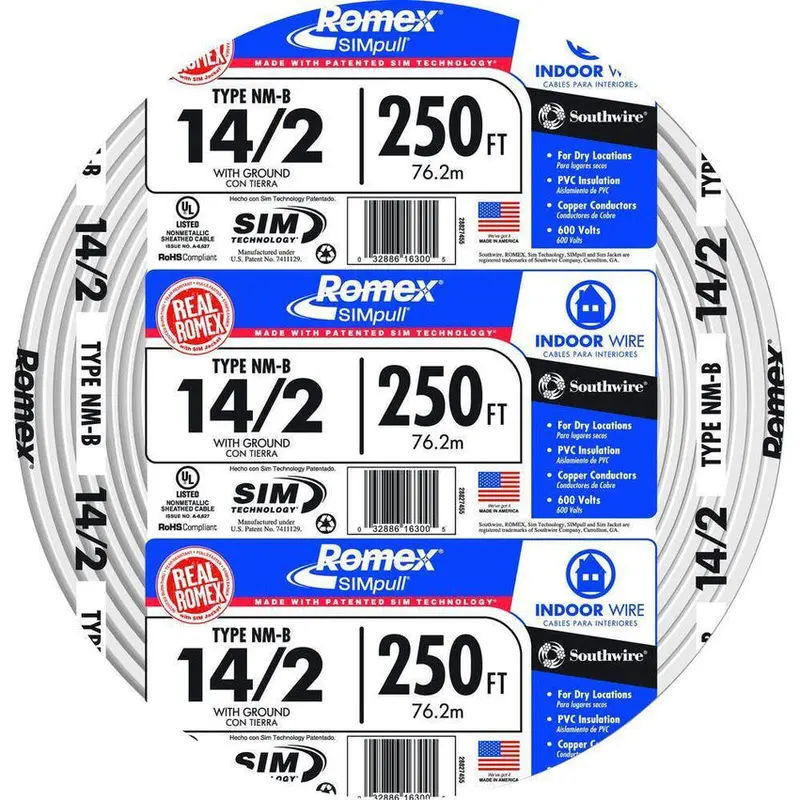Southwire 250-Foot 14/2 Romex NM-B SIMpull Copper Solid Conductor Cable - 28827455
