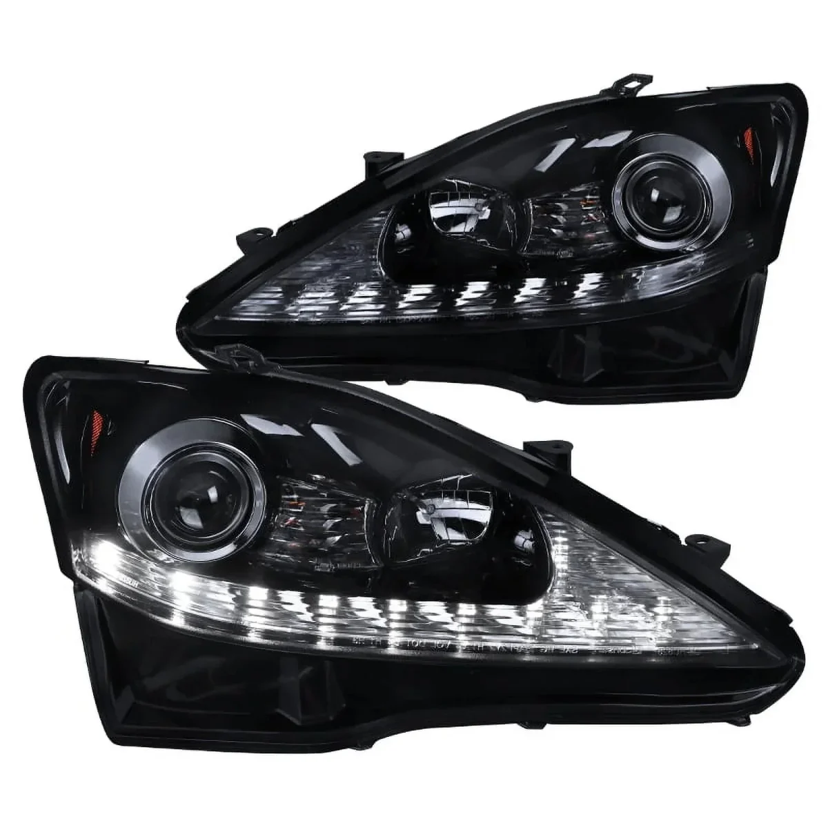 Spec-D Tuning Glossy Black Smoke Projector Headlights Sequential LED For 2006-2009 IS250 - Left + Right Pair