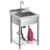 Stainless Steel Commercial Utility Sink With Hot And Cold Water Faucet, Freestanding Single Bowl, 21.7 in