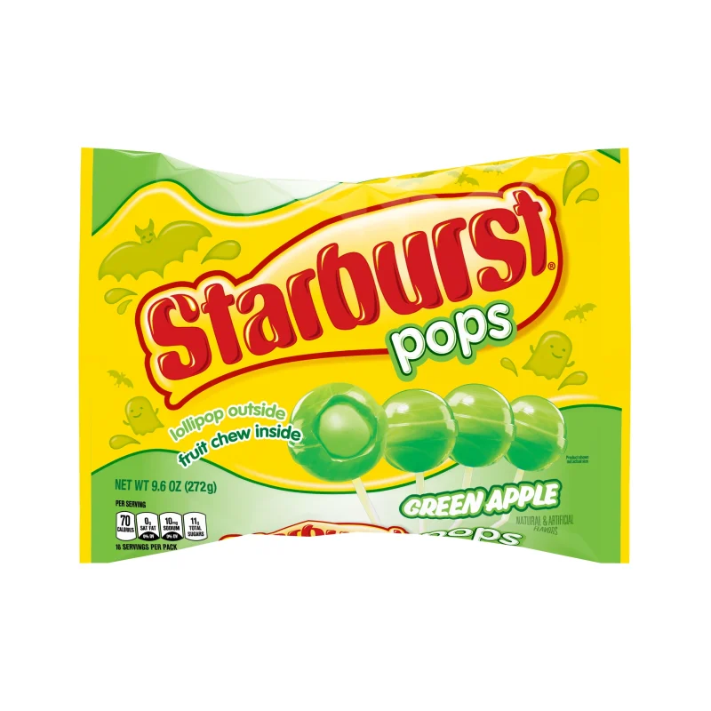 STARBURST Filled Green Apple Lollipops Halloween Hard Party Candy Suckers 9.6 oz. Lay Down Bag