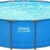 Steel Pro MAX 14 Foot x 48 Inch Round Steel Frame Above Ground Pool Set With 1,000 Filter Pump, Ladder And Cover - Gray