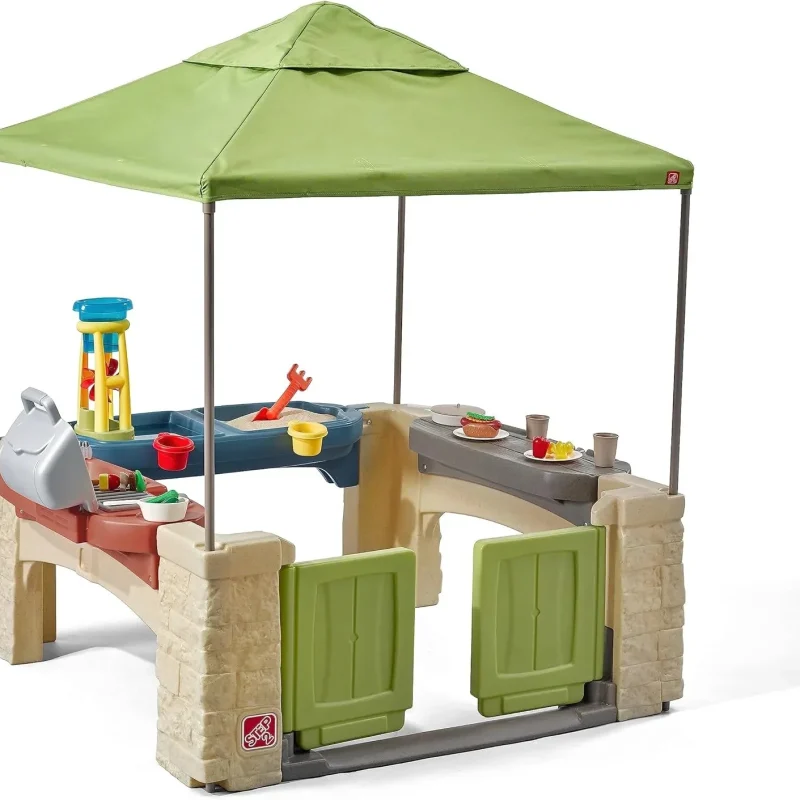 Step2 Kids' All Around Playtime Patio Kitchen Play Set With Canopy, 47.5 x 47.5 x 60 Inches - 874100
