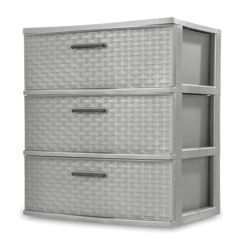 Sterilite 3-Drawer Wide Weave Storage Tower, Cement - 24 Inches H x 21.88 Inches W x 15.88 Inches D