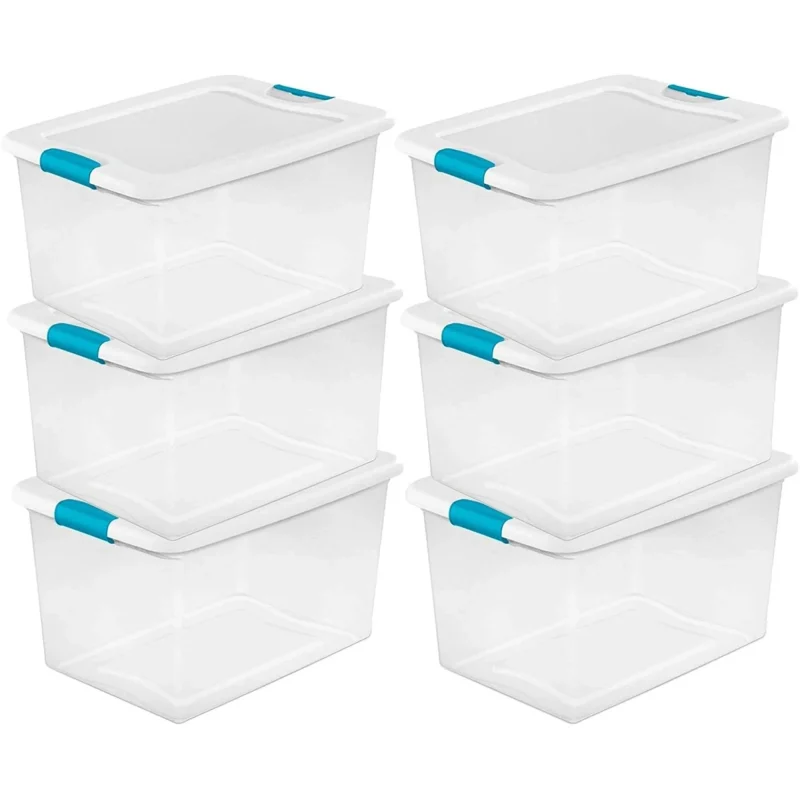 Sterilite Clear Storage Tote With Lids, 64 Quart, 6 Pack