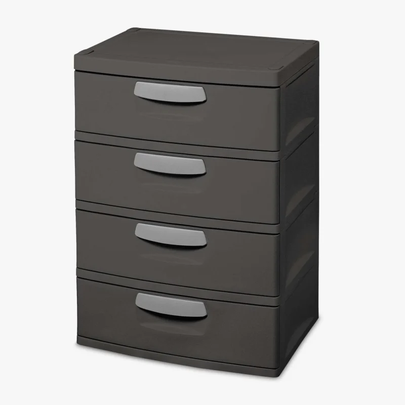 Sterilite Heavy-Duty 4 Drawer Plastic Storage Unit, Flat Gray