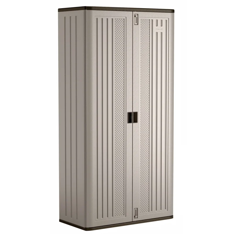 Suncast Mega Tall Resin Outdoor Storage Cabinet With 3 Shelves, Platinum Metallic