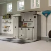 Suncast Mega Tall Resin Outdoor Storage Cabinet With 3 Shelves, Platinum Metallic