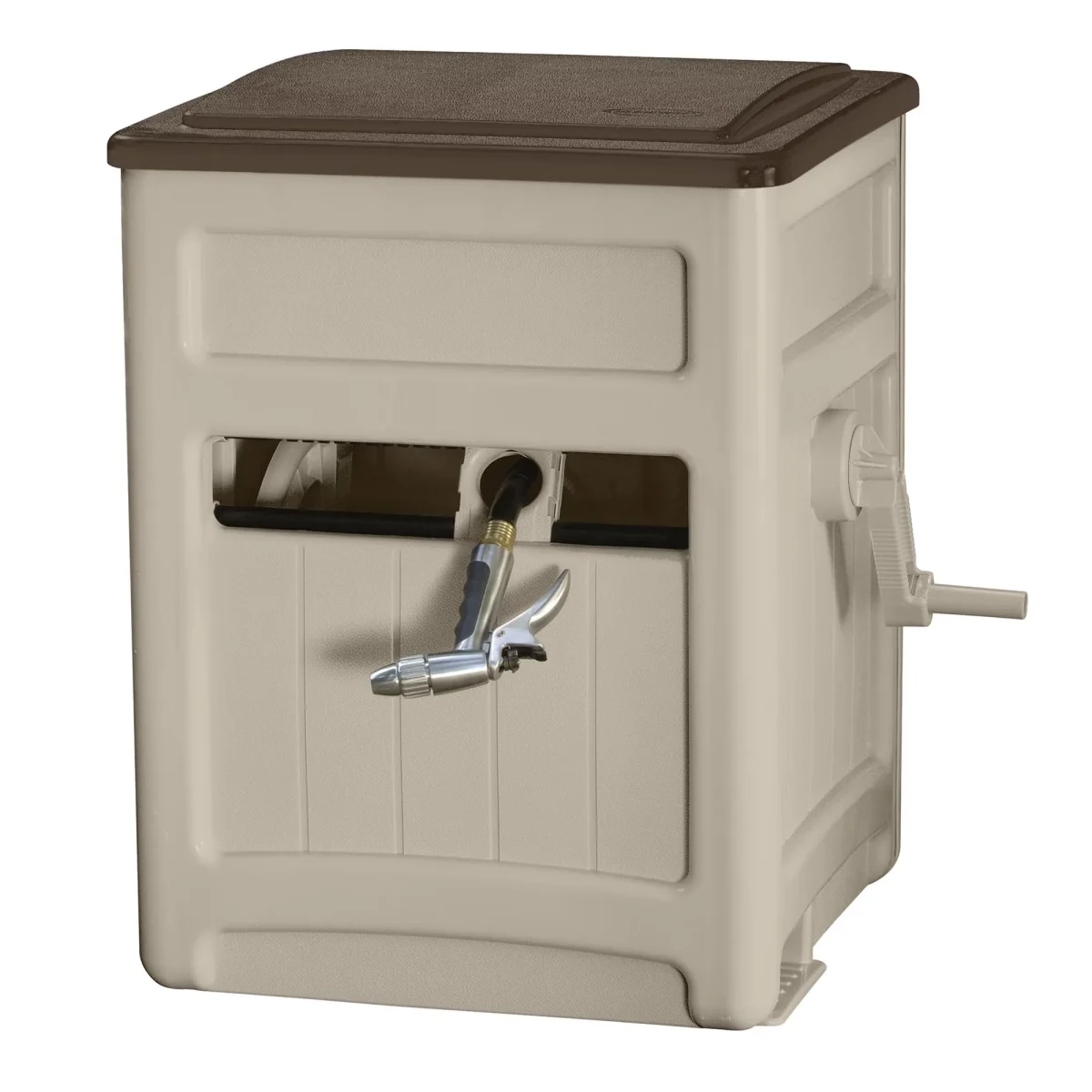 Suncast Smart Trak Hideaway Outdoor Garden Hose Reel With Storage Bin, Taupe - 225'