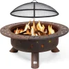 SUNCREAT 42-Inch Wood Burning Patio Fire Pit, Black, 42.1 Inch Diameter x 25.2 Inch High