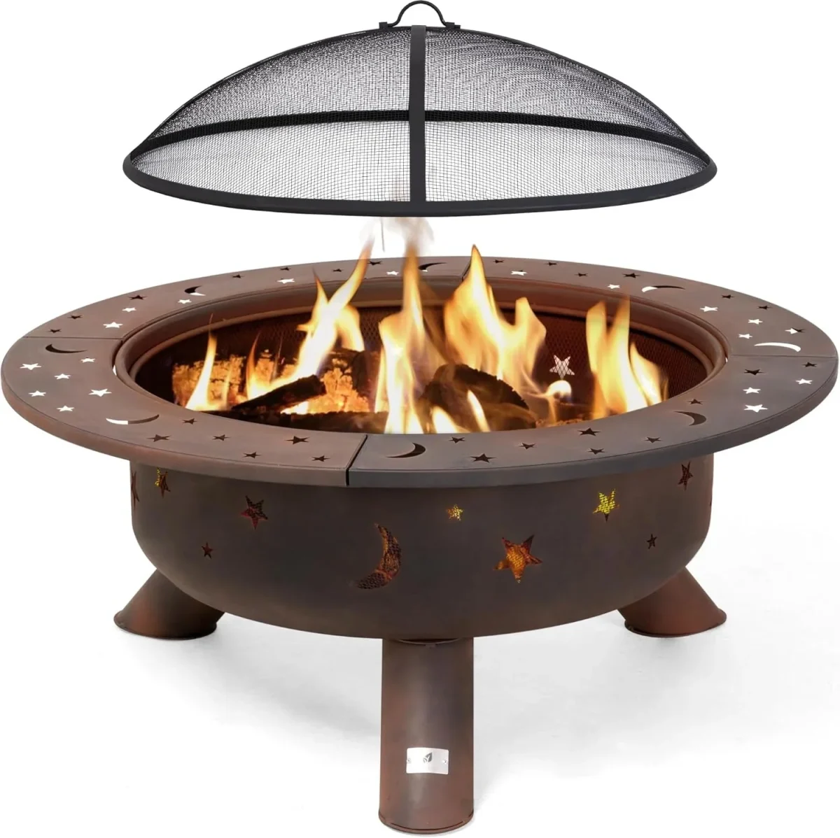 SUNCREAT 42-Inch Wood Burning Patio Fire Pit, Black, 42.1 Inch Diameter x 25.2 Inch High