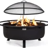 SUNCREAT 42-Inch Wood Burning Patio Fire Pit, Black, 42.1 Inch Diameter x 25.2 Inch High