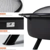 SUNCREAT 42-Inch Wood Burning Patio Fire Pit, Black, 42.1 Inch Diameter x 25.2 Inch High