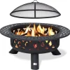 SUNCREAT 42-Inch Wood Burning Patio Fire Pit, Black, 42.1 Inch Diameter x 25.2 Inch High