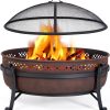 SUNCREAT 42-Inch Wood Burning Patio Fire Pit, Black, 42.1 Inch Diameter x 25.2 Inch High
