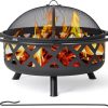 SUNCREAT 42-Inch Wood Burning Patio Fire Pit, Black, 42.1 Inch Diameter x 25.2 Inch High