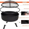 SUNCREAT 42-Inch Wood Burning Patio Fire Pit, Black, 42.1 Inch Diameter x 25.2 Inch High
