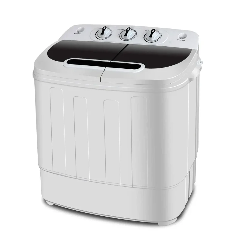 Compact Mini Twin Tub Portable Washing Machine With Wash And Spin Cycle Combo, Built-In Gravity Drain, 13lbs