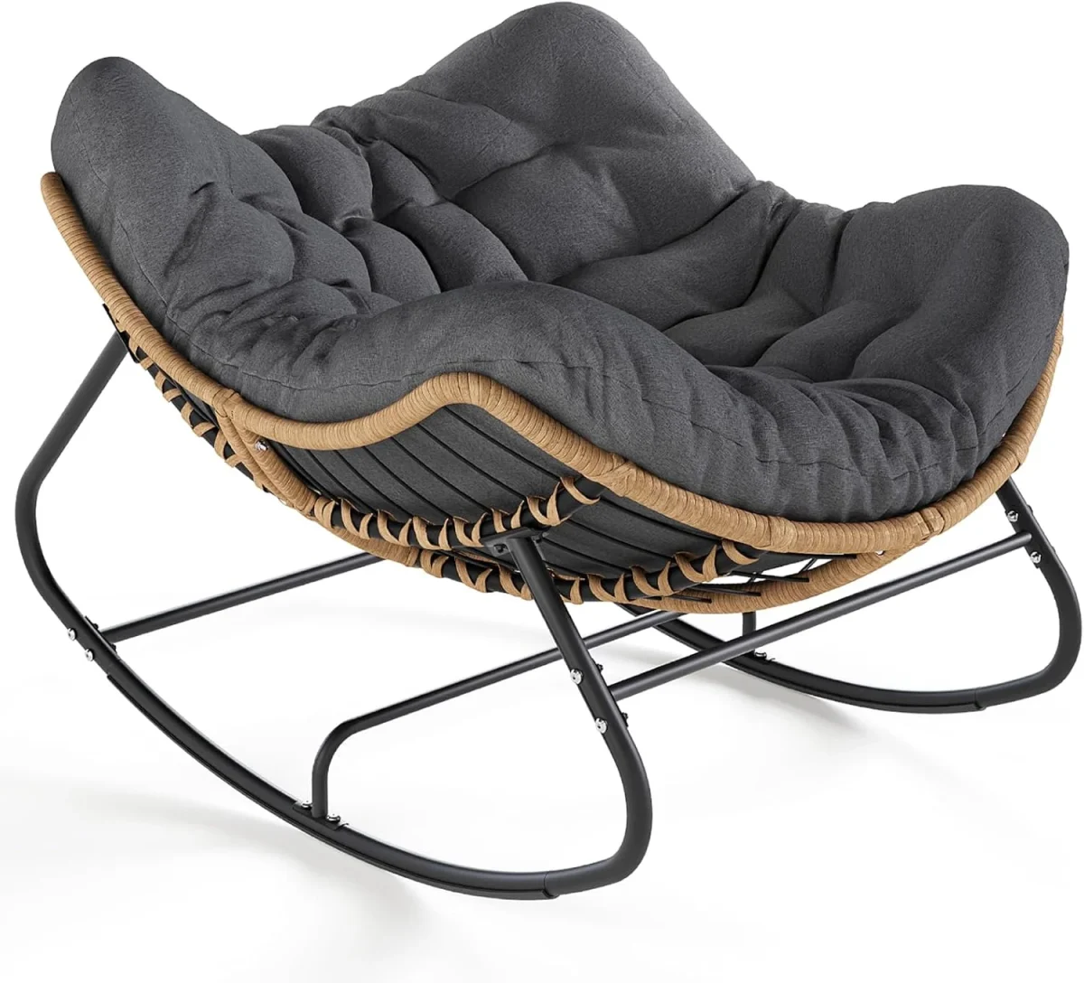 SWITTE Outdoor Rocking Chair - Oversized Wicker Papasan Egg Chair