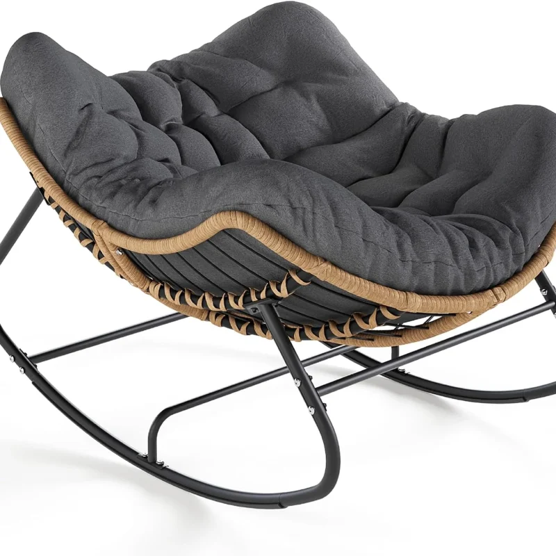 SWITTE Outdoor Rocking Chair - Oversized Wicker Papasan Egg Chair