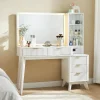 T4TREAM 48in Fluted Makeup Vanity Desk With 36in Mirror, Lights, 5 Drawers And Adjustable Shelves - White
