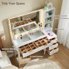 T4TREAM 48in Fluted Makeup Vanity Desk With 36in Mirror, Lights, 5 Drawers And Adjustable Shelves - White