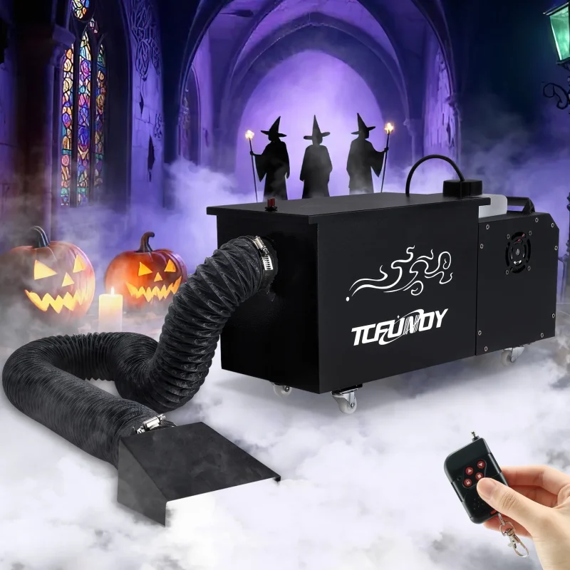 TCFUNDY 1500W Low Lying Fog Machine, Dry-Ice Effect Fogger w/ Tube, Ground Smoke Machine w/ DMX & Wireless Remote Contro