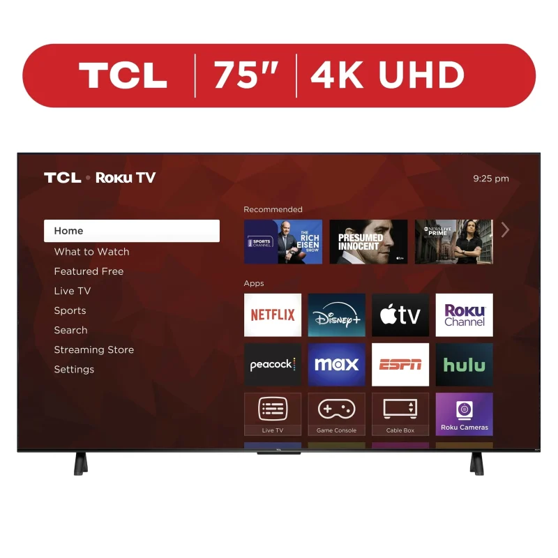 TCL 75in 4-Series 4K UHD HDR Smart TV With Roku And Voice Control