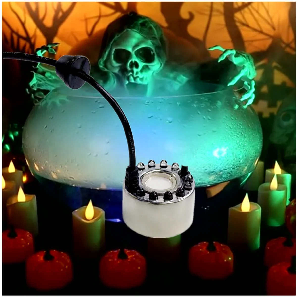 TETOU Halloween Party Mist Maker, Fog Machine Atomizer with 12 LED Color Changing Lights for Water Feature Halloween Chr