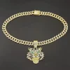 Tiger Head Pendant Necklace With Green Eyes, 13mm Cuban Link Chain, 20in - Gold Or Silvery