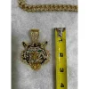 Tiger Head Pendant Necklace With Green Eyes, 13mm Cuban Link Chain, 20in - Gold Or Silvery