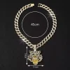Tiger Head Pendant Necklace With Green Eyes, 13mm Cuban Link Chain, 20in - Gold Or Silvery