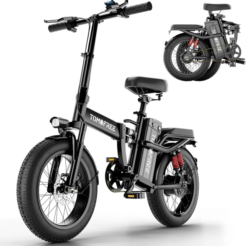Tomofree Folding Electric Bike For Adults, 1200W, 48V 20Ah, 16 x 3in Tire, 330lbs, Black - T1