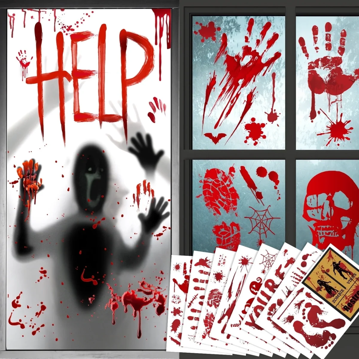 Toodour Halloween Bloody Window Clings Posters, Bloody Handprint Sticker Party Decoration for Haunted House Door Creepy