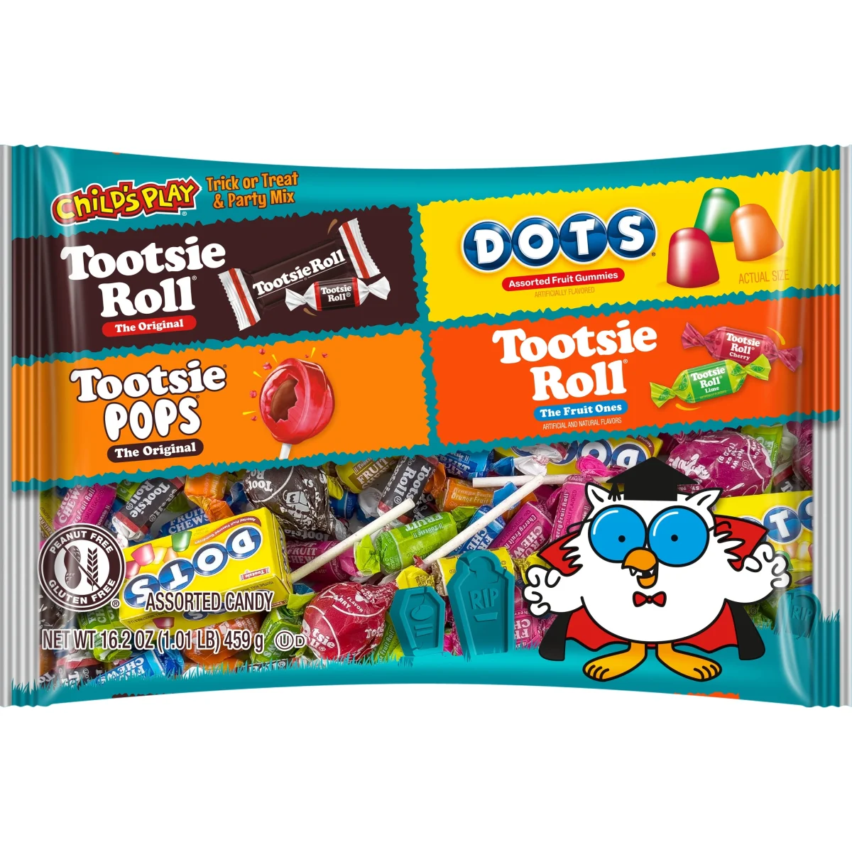 Tootsie Child's Play, Assorted Halloween Candy, Individually Wrapped, 16.2 oz. Peanut Free and Gluten Free. Contains Mil