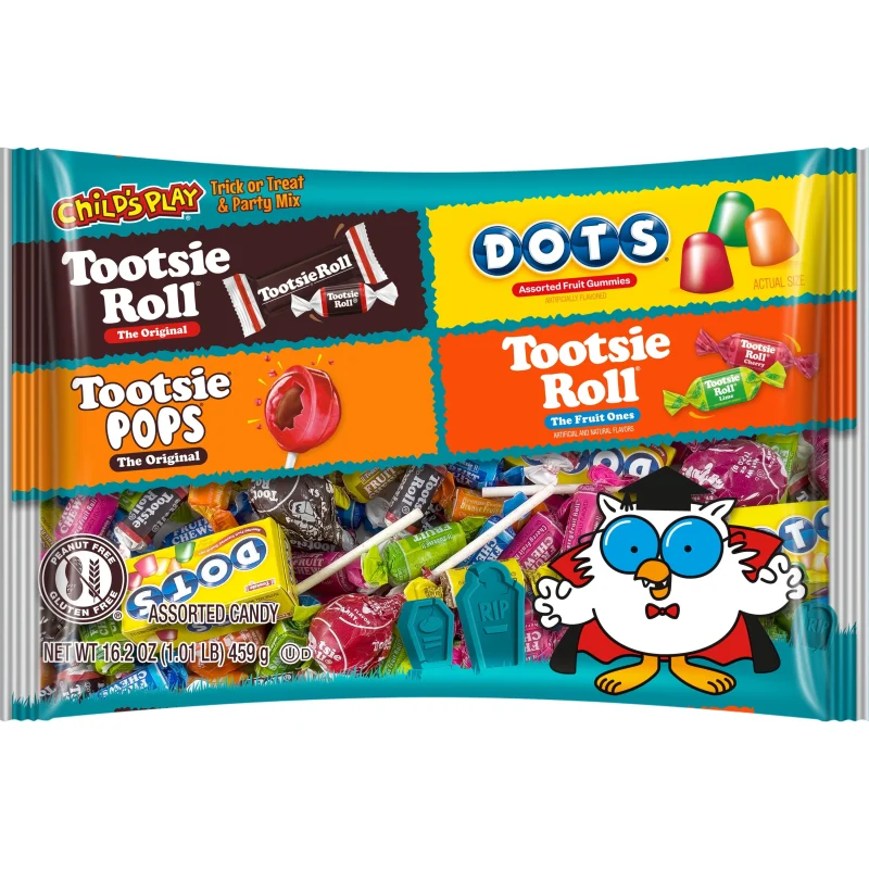 Tootsie Child's Play, Assorted Halloween Candy, Individually Wrapped, 16.2 oz. Peanut Free and Gluten Free. Contains Mil