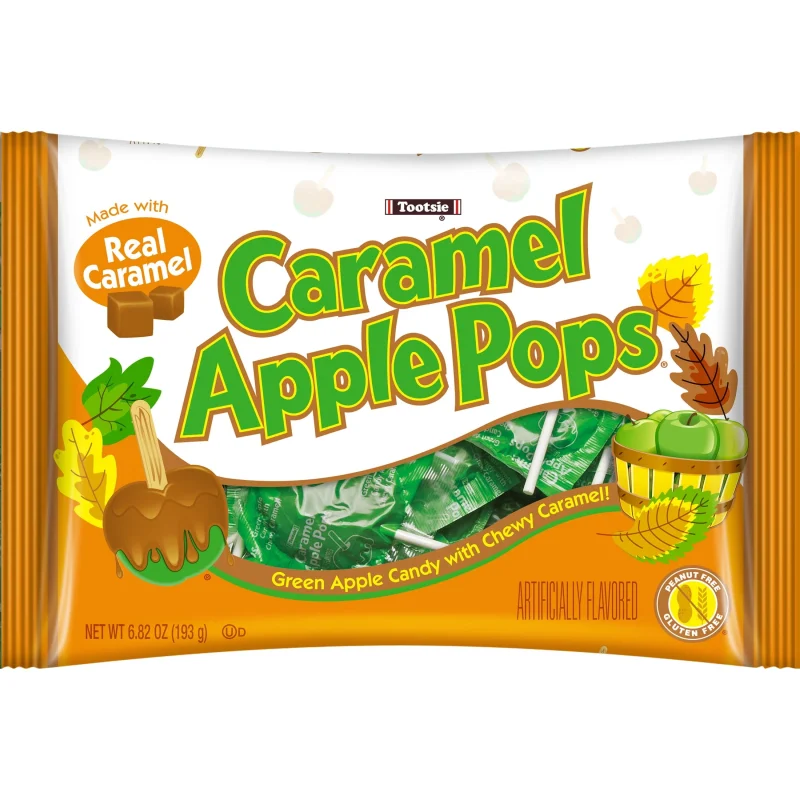 Tootsie Halloween Caramel Apple Lollipops, Individually Wrapped Green Apple Flavored, 6.82 oz. Gluten Free, Peanut-Free,