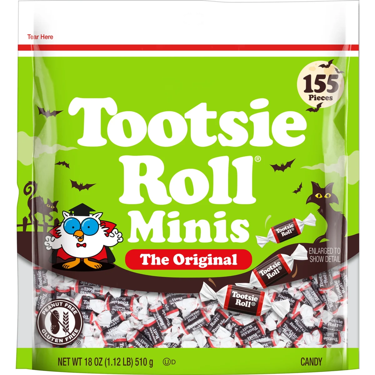 Tootsie Roll Midgees, Chewy Halloween Candy, Individually Wrapped, 18 oz, 155 Piece Bag. Peanut Free and Gluten Free. Co