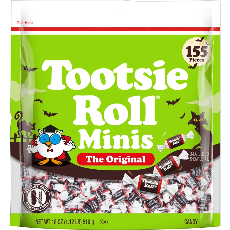 Tootsie Roll Midgees, Chewy Halloween Candy, Individually Wrapped, 18 oz, 155 Piece Bag. Peanut Free and Gluten Free. Co