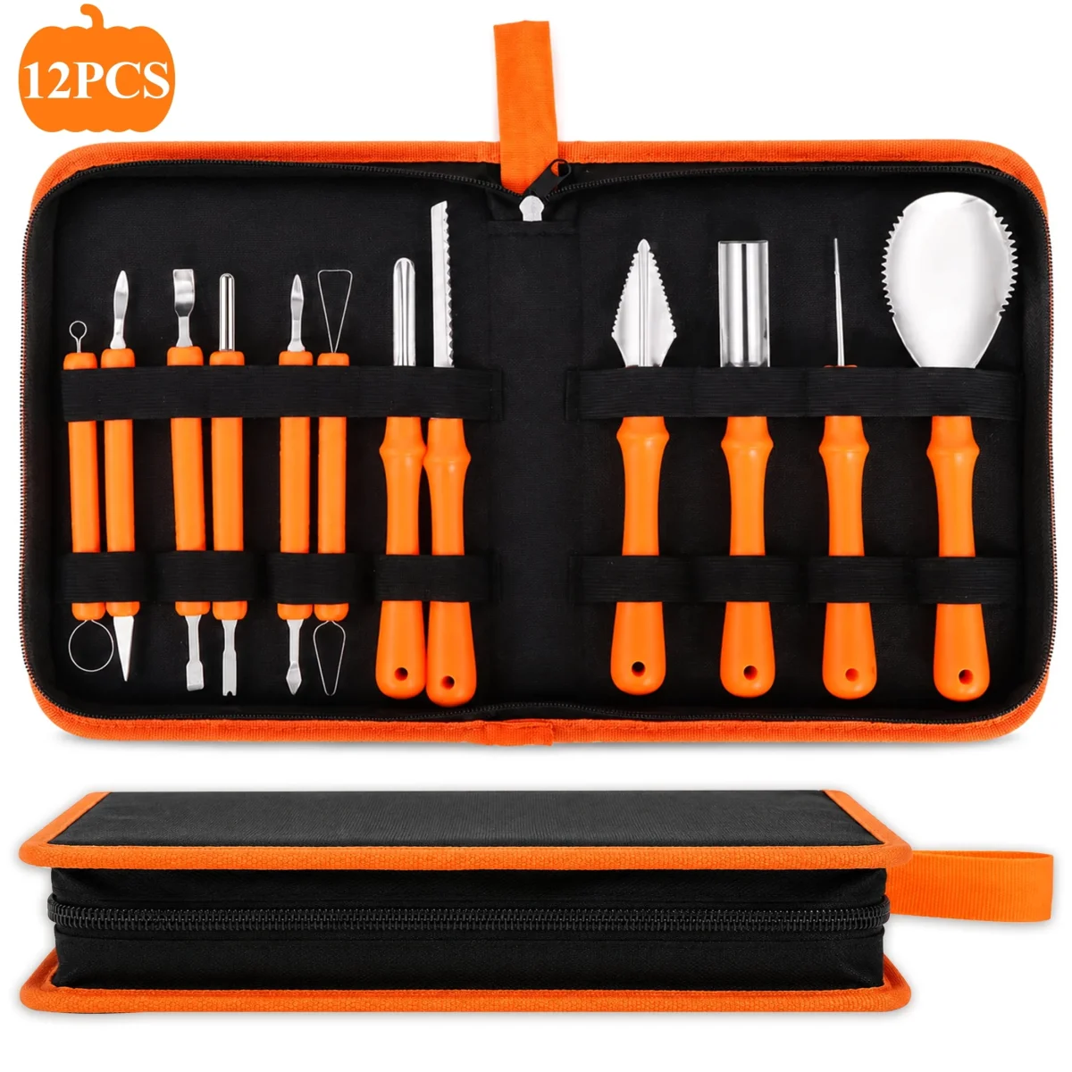 Topsome Halloween Pumpkin Carving Kit, 12 Pcs Professional Heavy Duty Pumpkin Carving Set, Stainless Steel Double-side S