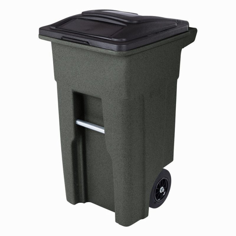 Toter 32 Gallon Greenstone Trash Can With Quiet Wheels And Attached Lid, 24.25 in D x 19.75 in W x 37.5 in H - ANA32-554