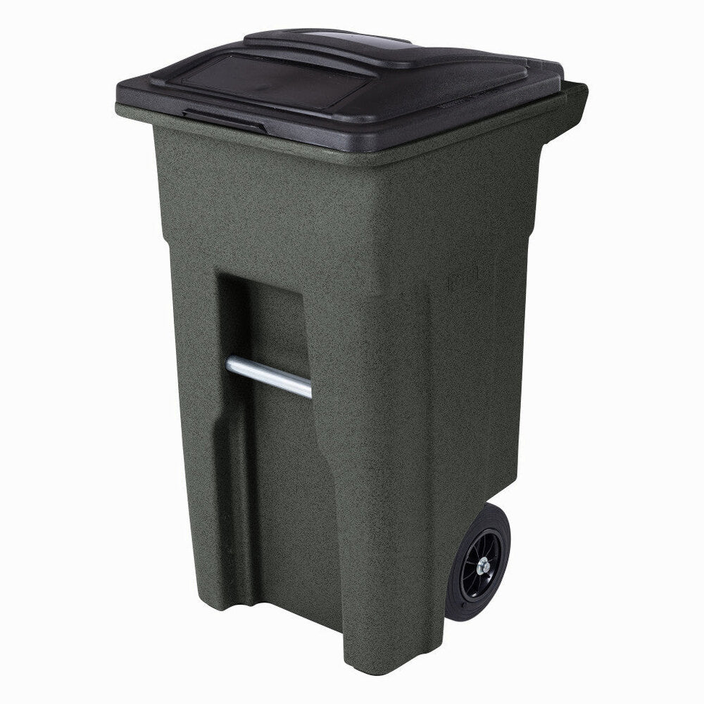 Toter 32 Gallon Greenstone Trash Can With Quiet Wheels And Attached Lid, 24.25 in D x 19.75 in W x 37.5 in H - ANA32-554