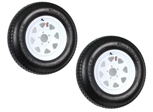 Trailer Tire & Wheel Combo ST205/75D15 Load Range C White Spoke Rims 2-Pack