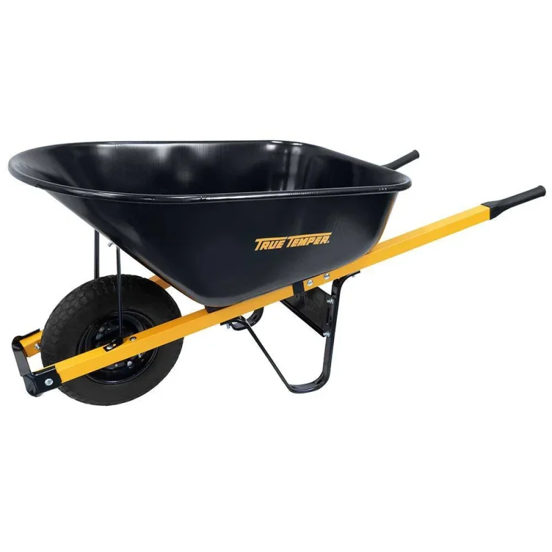 True Temper Steel Wheelbarrow 6 cu. ft. With Never Flat Tire And Steel Handles - R6STFFEC